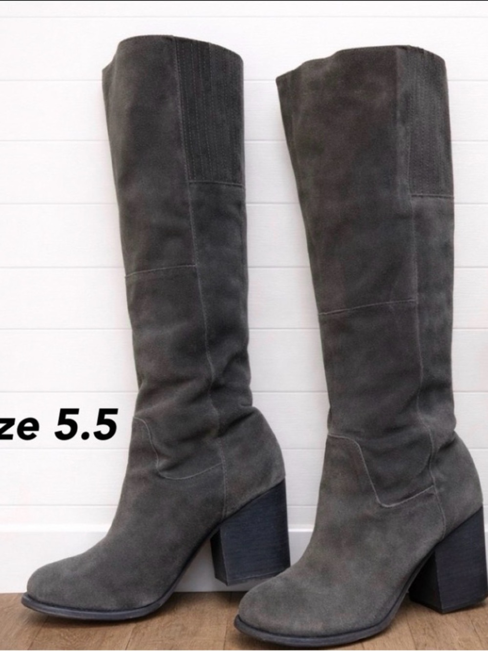 🩶 Maiden Lane Gray Suede Knee-High Boots | Chunky Heel | Women’s Size 5.5 - Picture 2 of 5